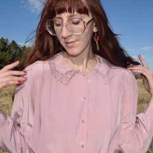 SOLD!! 80's lace collar peplum blouse